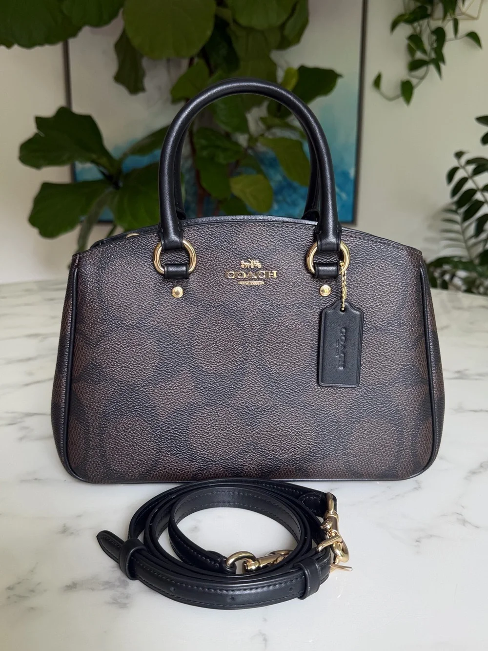 COACH Savannah Small Carryall Bag In Signature Canvas CAL53 Gold Walnut Black